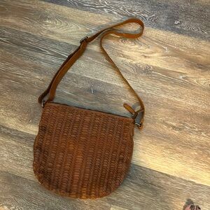 Brown Leather Braided Front Crossbody Bag - Like NEW